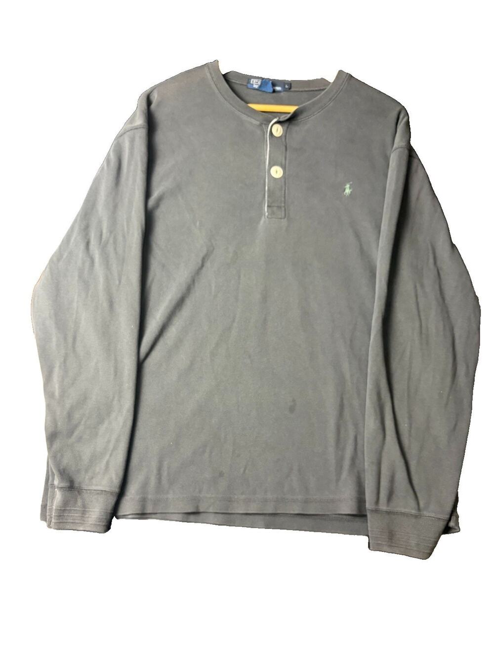VTG Polo Ralph Lauren Henley Men’s L Black Faded Cotton Long Sleeve Pony